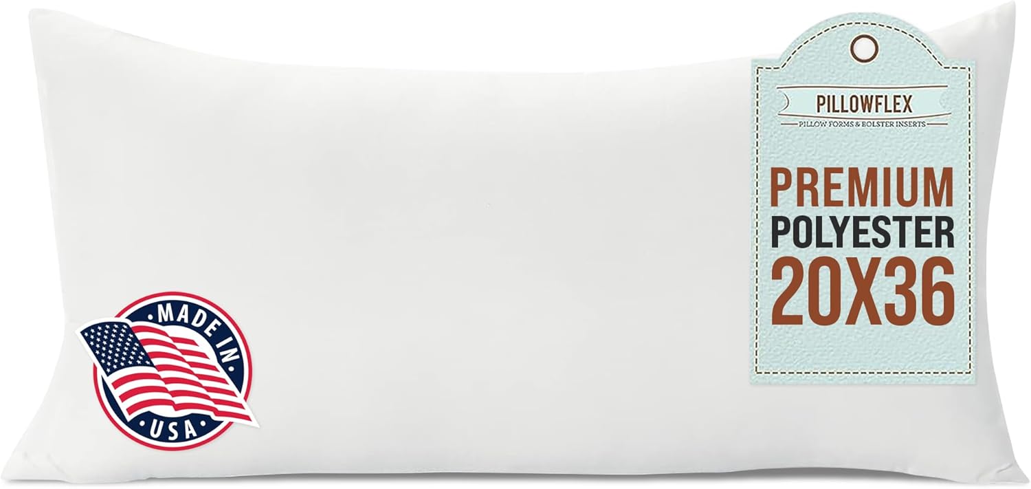 Pillowflex Premium Polyester Throw Pillow Insert - 20x36 - Ultra Soft Large Rectangle Throw Pillow, Couch Sham, Lumbar, Back, Sofa - Machine Washable - Decorative Accent Form - 1 Soft Pillow 20 Inch by 36 Inch