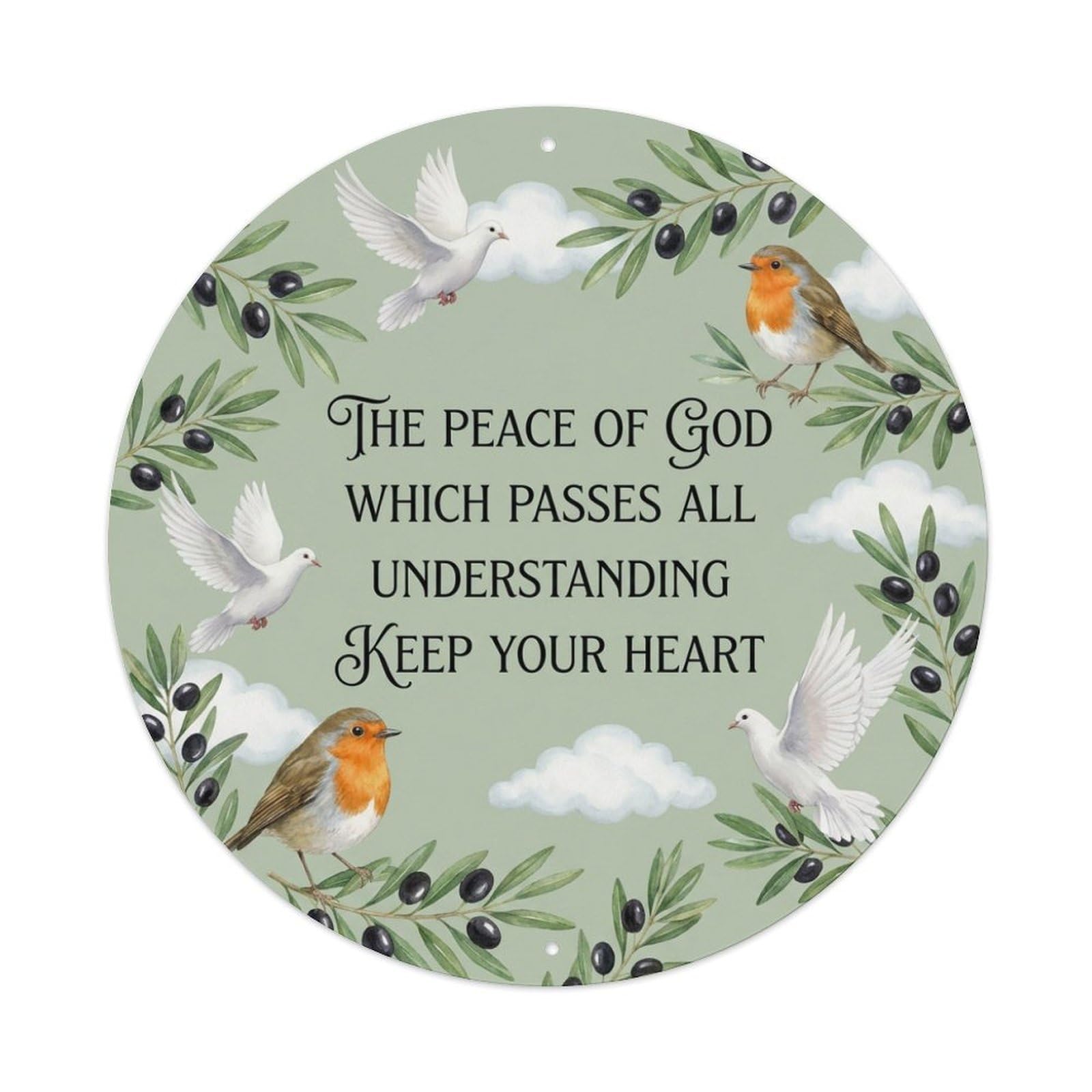 European Robin Quote Peace Of God Heart Dove Metal Tin Sign