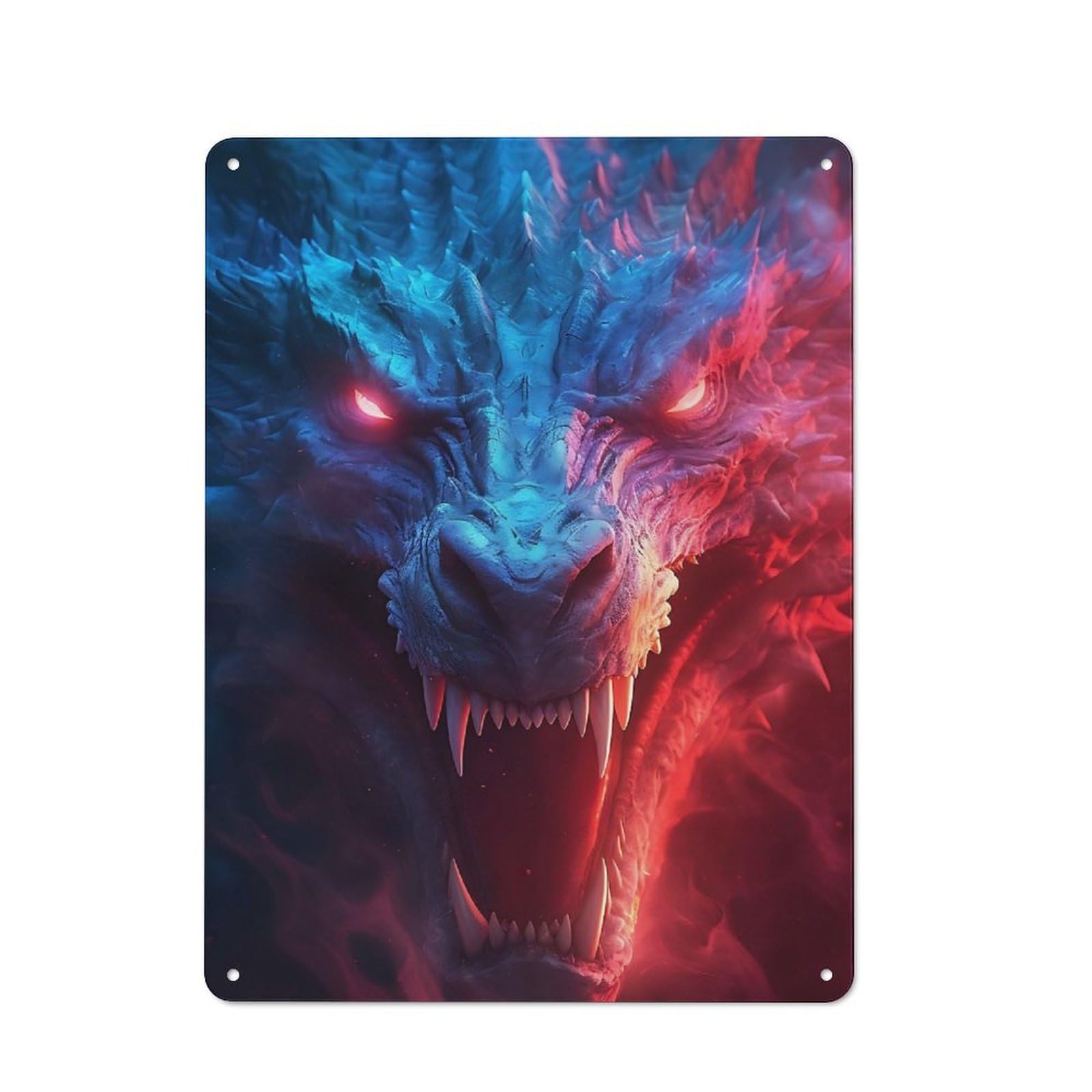 Junmoney Neon Dragon In Flames Vintage Retro Metal Sign 40X30cm Featuring Garage Wall Decor For Garage, Workshop, Shed Or Utility Room