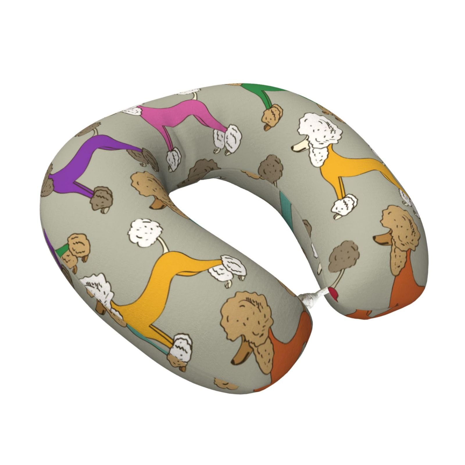 LKYMOH Funny Cartoon Colorful Poodle, Travel Neck Pillow U-Shaped Memory Neck Support Soft Comfortable With Washable Cover For Airplane Car Traveling and Office