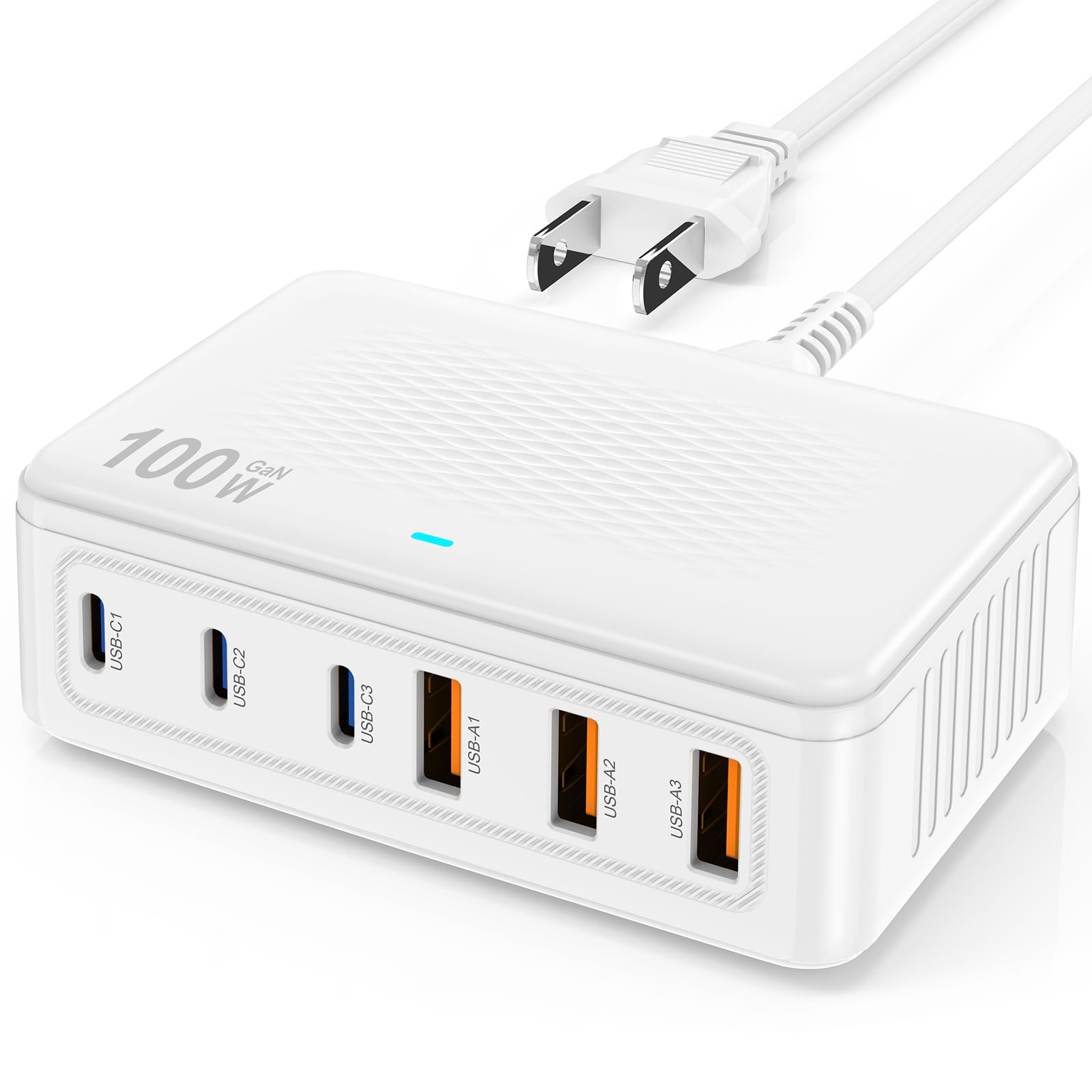 USB C Fast Charger Block, 100W GaN 6 Port Type C Charging Station Hub,Wall Charger Power Strip Adapter Plug Cube Brick for Apple iPhone 16 15 14 13 12 11 Pro Max/iPad/Pixel/Samsung Galaxy S25 S24 S23