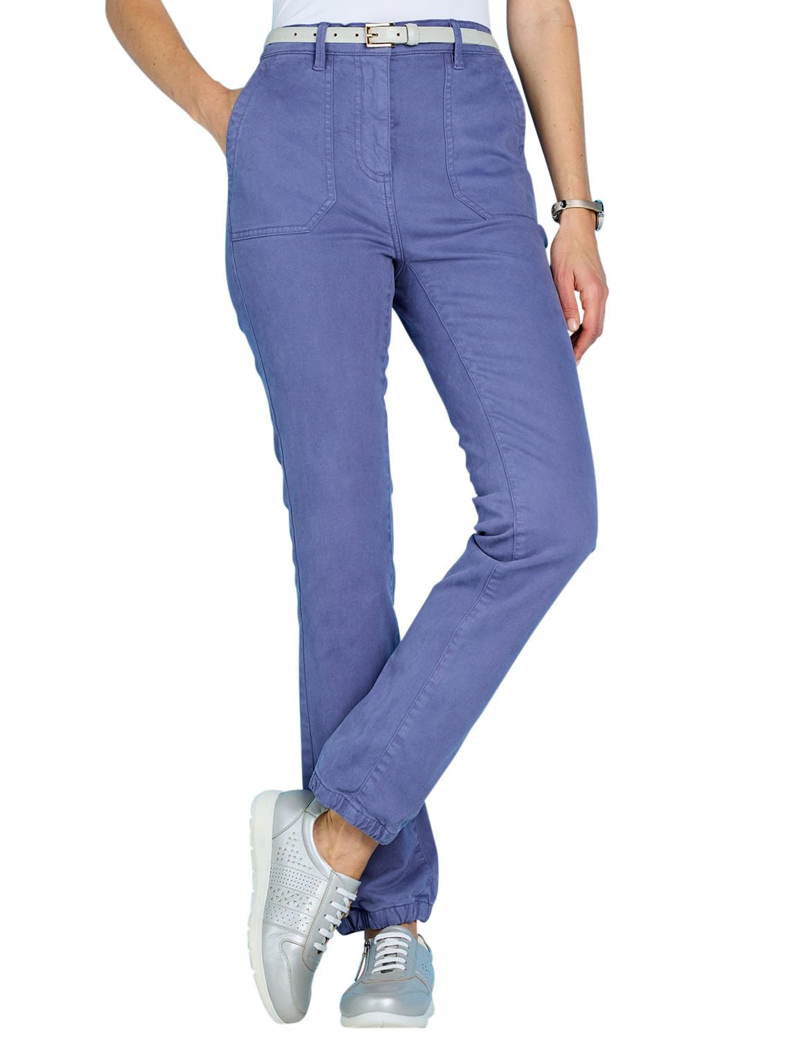 Amber Ladies Comfortable Cotton Stretch Trousers Elasticated Waist & Gathered Hem Blue 16 Short