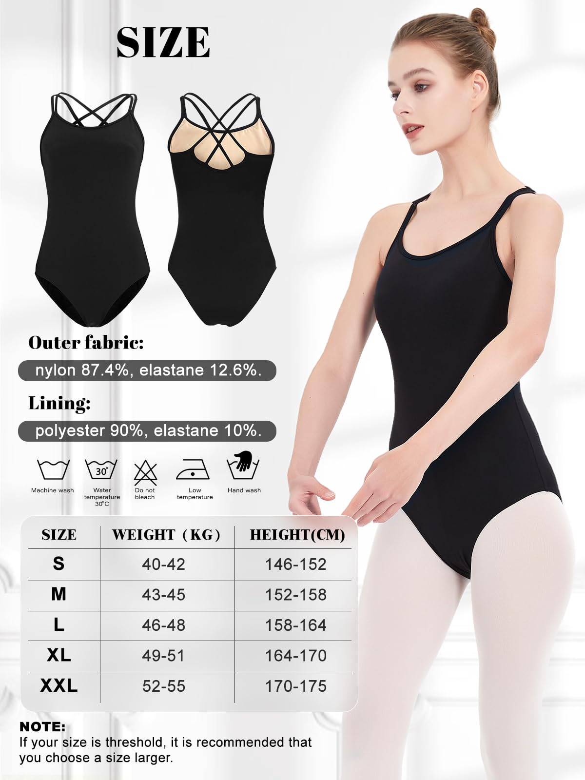 Body Danza Classica Donna Camisole Body Ginnastica Artistica Nero Balletto Leotard Alta Elasticità Dancewear