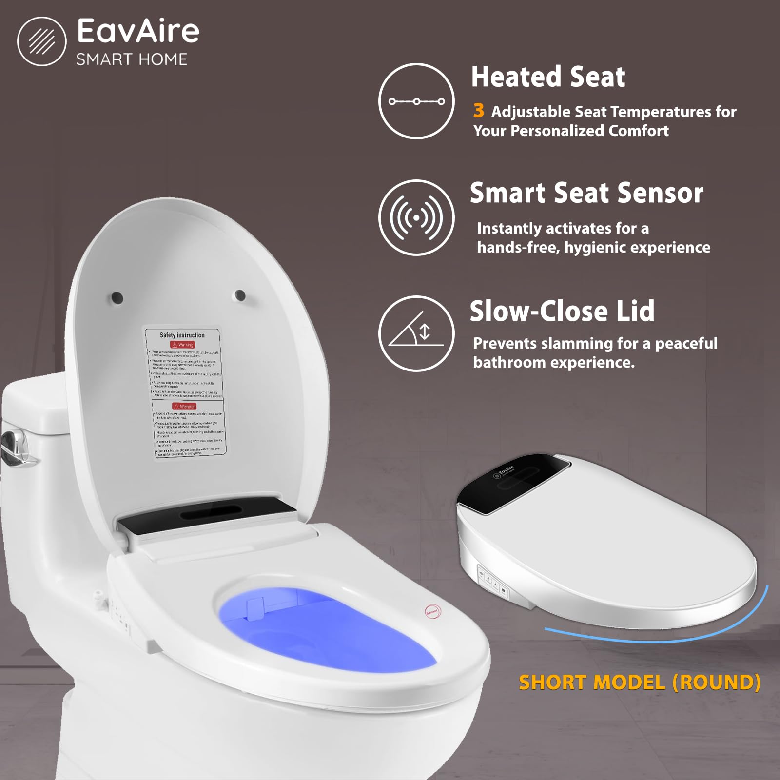 Sedile WC elettrico intelligente bidet con coperchio a chiusura lenta, sedile riscaldato istantaneo, LCD, pressione dell'acqua e temperatura regolabili, doppia posizione, ugello autopulente,