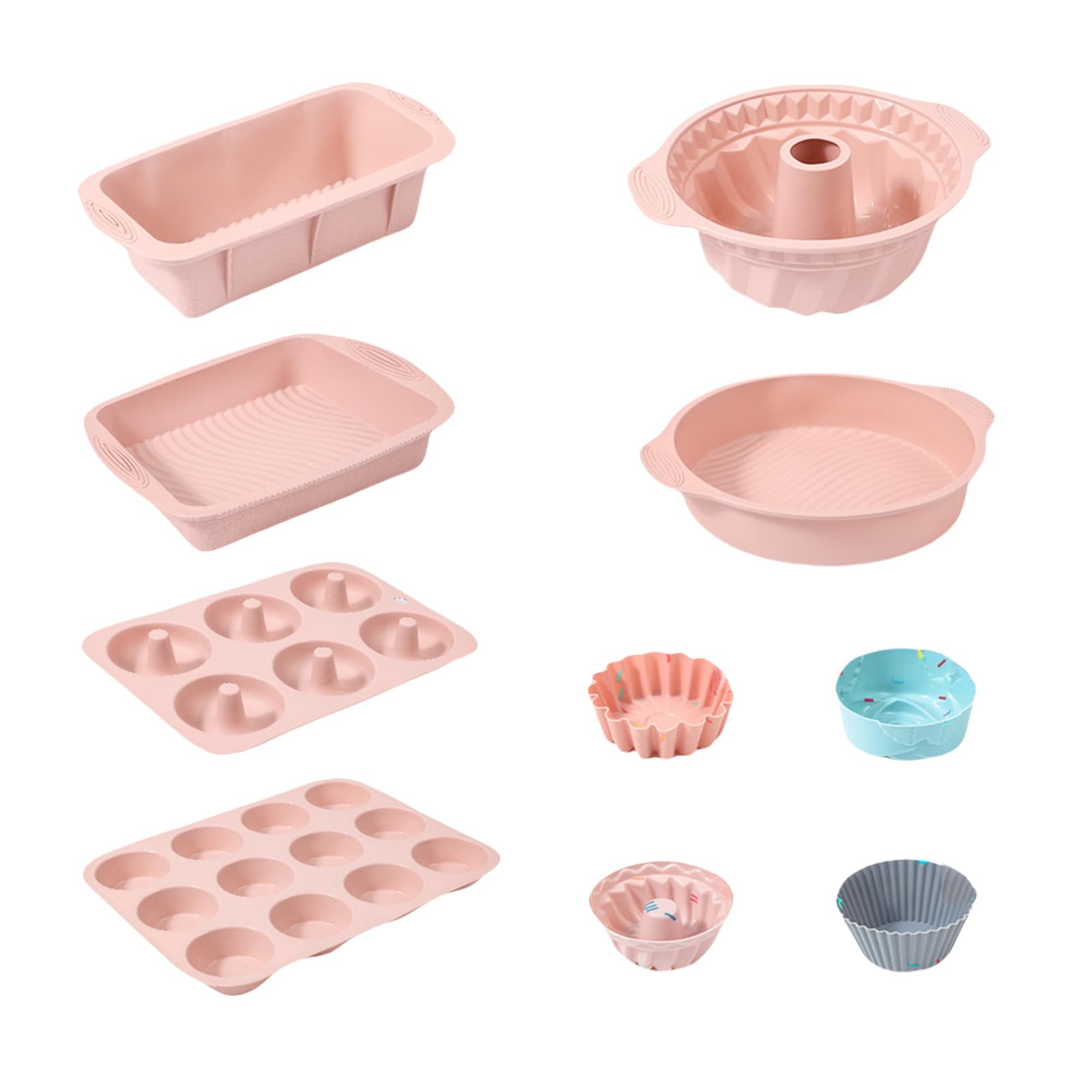 Lot De 30 Moules à Pâtisserie En Silicone - Moules à Gâteaux, Plaque De Cuisson, Moule à Beignets, Moule à Muffins En Silicone Et Lot De 24 Moules à Cupcakes En Silicone (Rose)