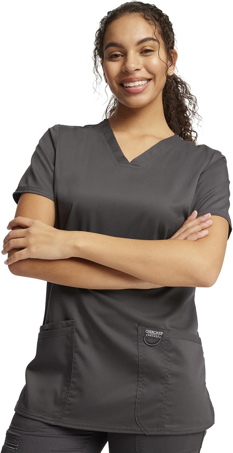 Cherokee Scrub Set for Women, V-Neck Top & Drawstring Flare Leg Pant, Soft 2-Way Stretch Easy Care Medical Uniform – CK00041C - Image 2