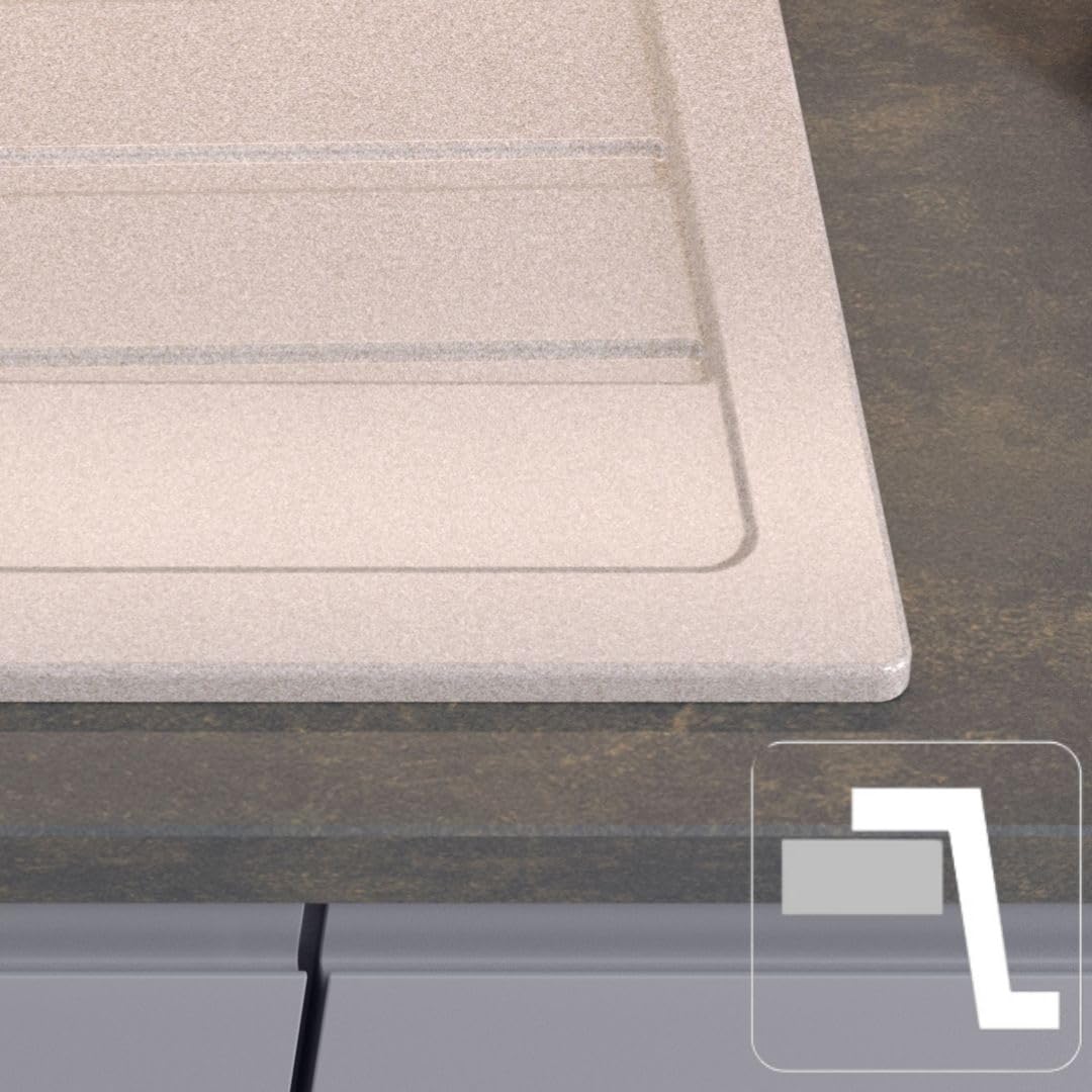 QUADRON Fregadero de cocina de granito con cubeta simple, dimensiones 77 x 44 x 17,5, color: beige, JERRY 111 Fregadero con cubeta simple, fregadero de granito, con sifón y desagüe manual
