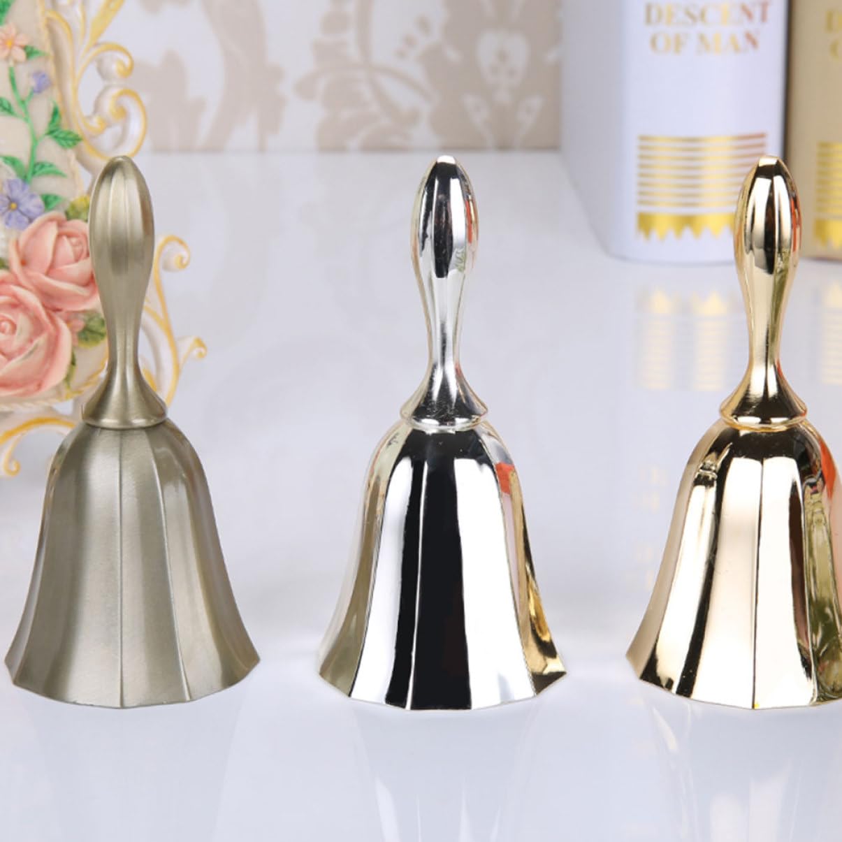 MAGICLULU 3piezas Campana De Mano Retro Para Restaurante y Bar Campana De Servicio Ligera y Resistente Para Recepciones y Comedores Diseño Antiguo Bronce