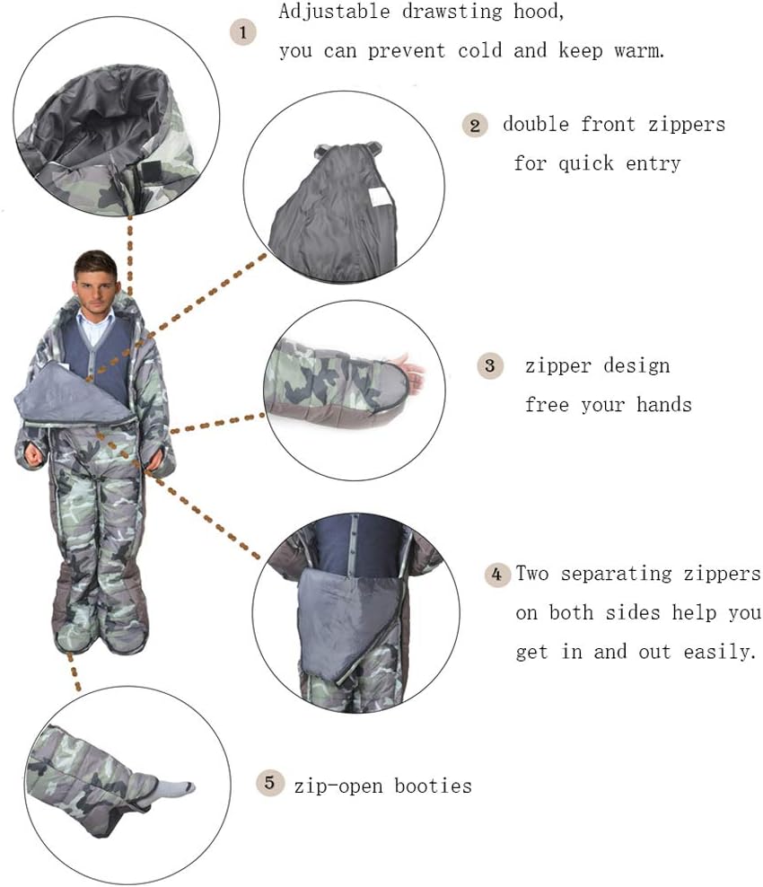 Adult Camping Wearable Sleeping Bag Jacket with Feet and Sleeves, Warm Waterproof Windproof Sleeping Suit for Camping, Hiking and Outdoors,Compression Sack Include,L