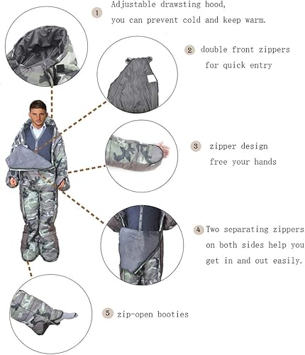 Miniatura 4 de Saco de dormir para adultos con pies y mangas, cálido, impermeable, resistente al viento, para campamento, senderismo y al aire libre, saco de