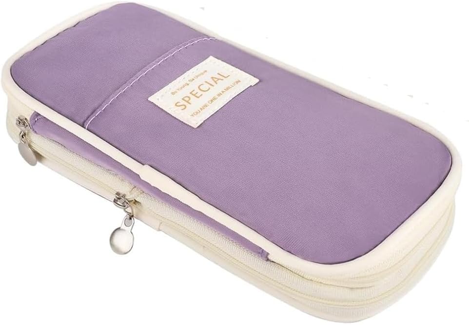 Deyaah Pencil Case for School Supplies, Large Pencil Pouch with Zipper, Cute Pencil Bag for Office Supplies Makeup Bag, Desk Organizer for College Adults Women Men (Purple)