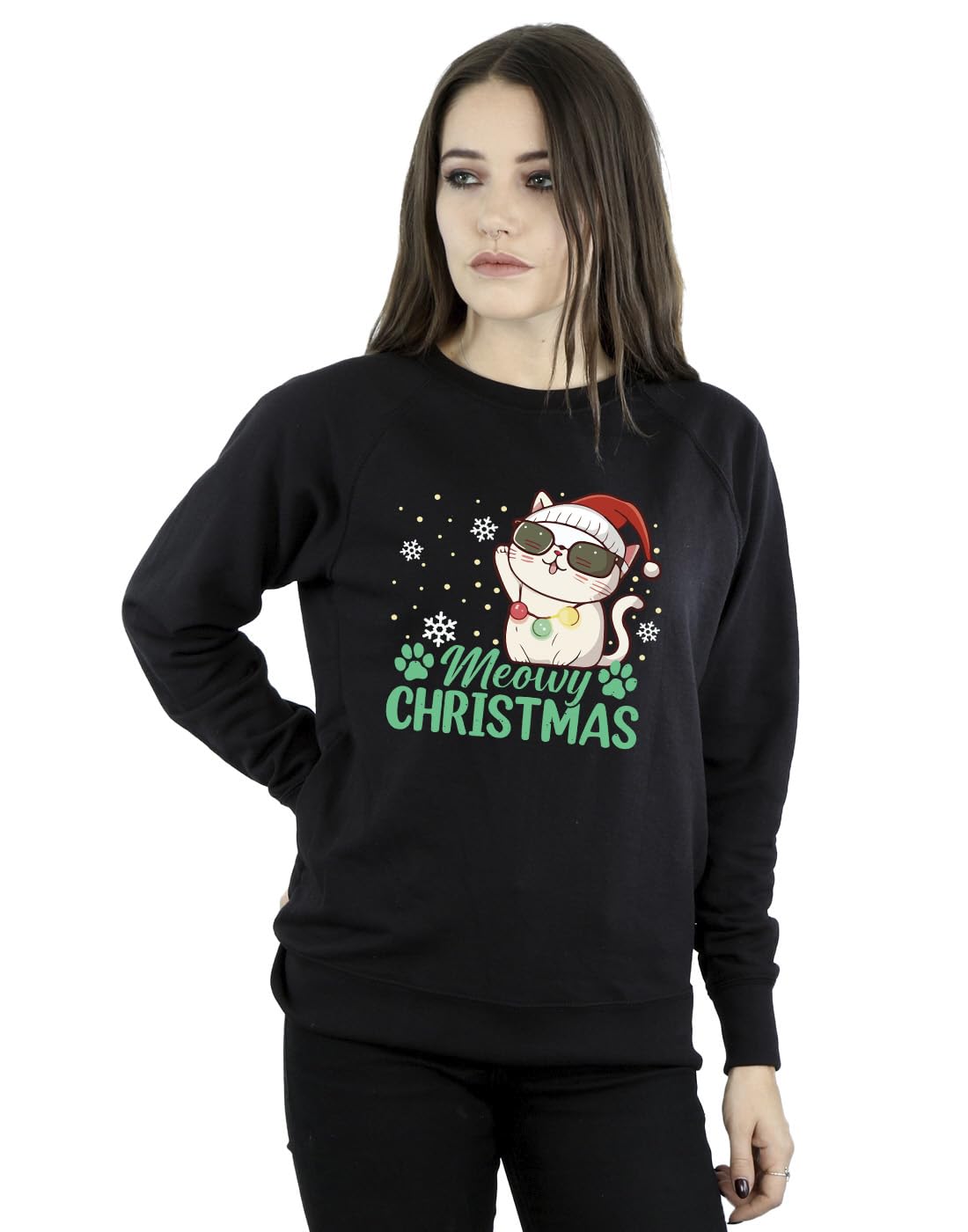 Absolute Cult Christmas Women's Meowy Christmas Sweatshirt Black XXXXX-Large