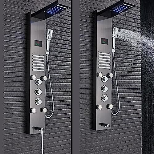 Sistema de Columna de Ducha con Panel LED, Resistente al Agua, con Chorros de Masaje y Acabado en Acero Inoxidable Cepillado en Negro miniatura 3
