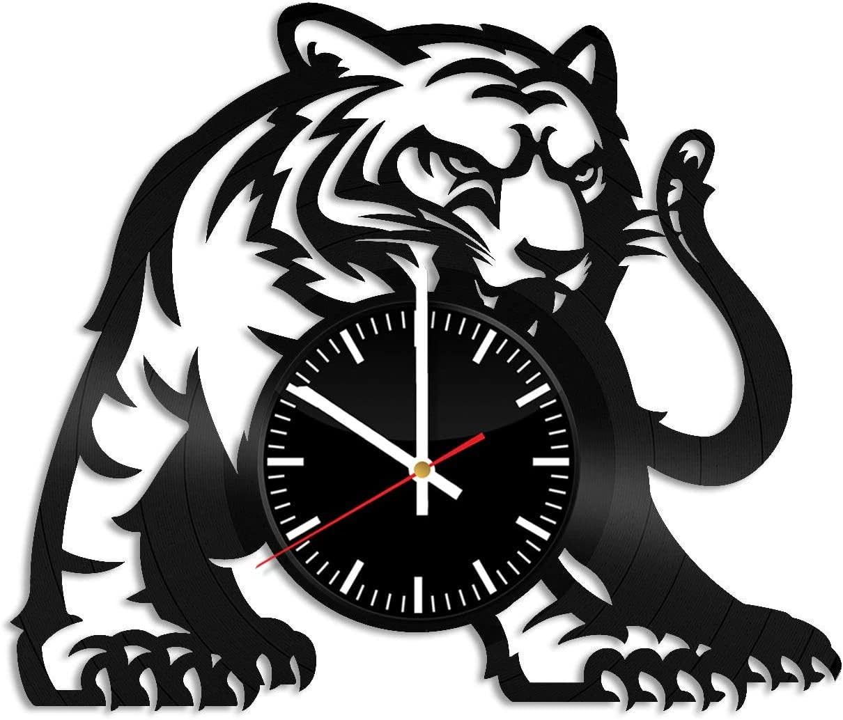 Horloge vinyle tigre 3D noire de style moderne pour decoration interieure