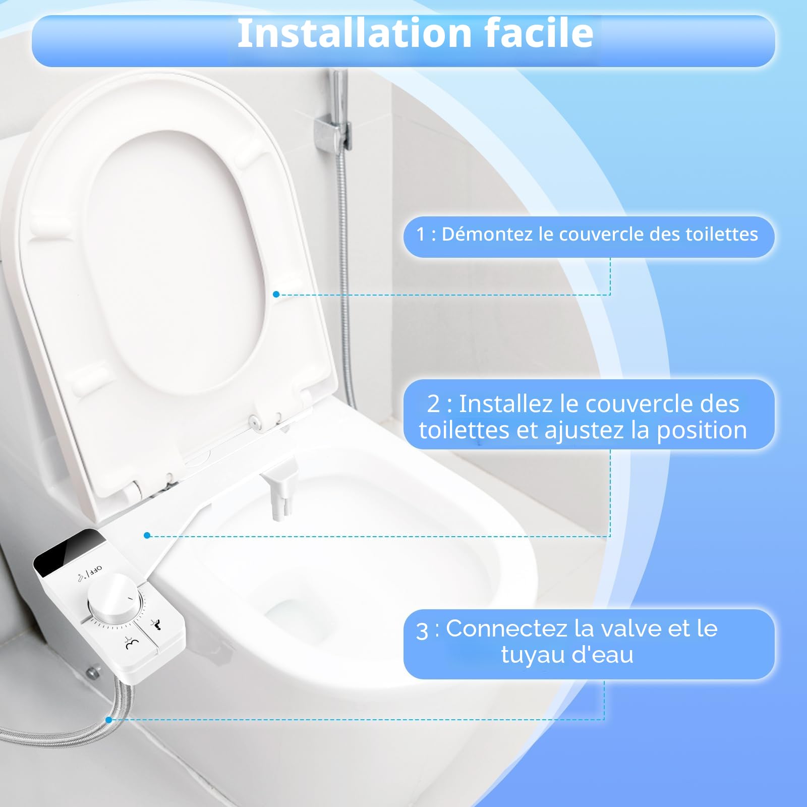 NVIYAM Toilette Japonaise Bidet, Bidet Toilette Gauche WC Bidet, Toilette WC non Electrique, Accessoire pour Toilettes avec Double Buse non Électrique, Pression d'Eau Réglable