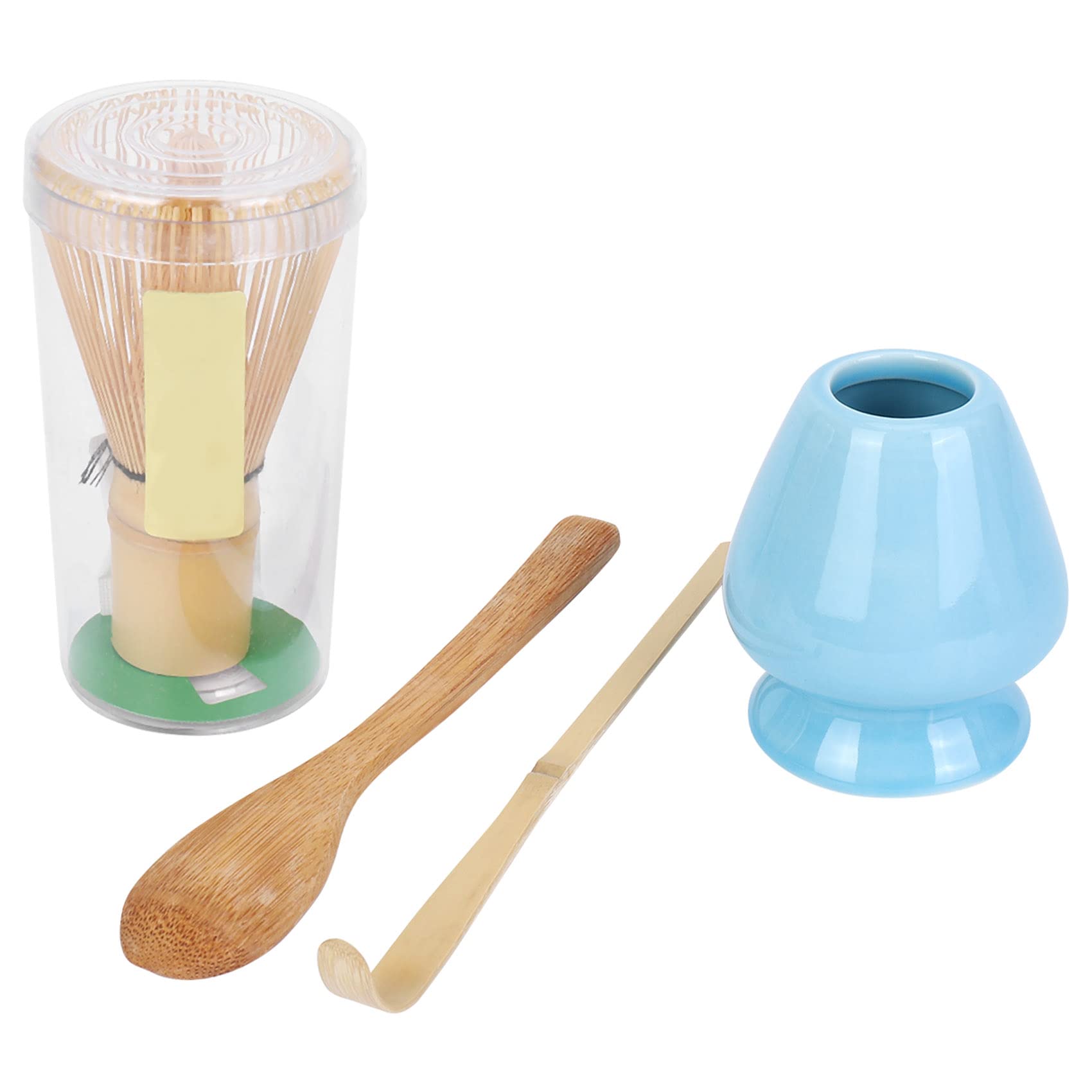 Jkjhbhged Whisk Set Bamboo Tea Set of 4 Including 100 Whisk (Chasen), Traditional Scoop (Chashaku), Tea Spoon, Whisk Holder Blue Color