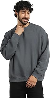 nobero Cotton Blend Oversized Solid Sweatshirts for Men Crew Neck-picture-22