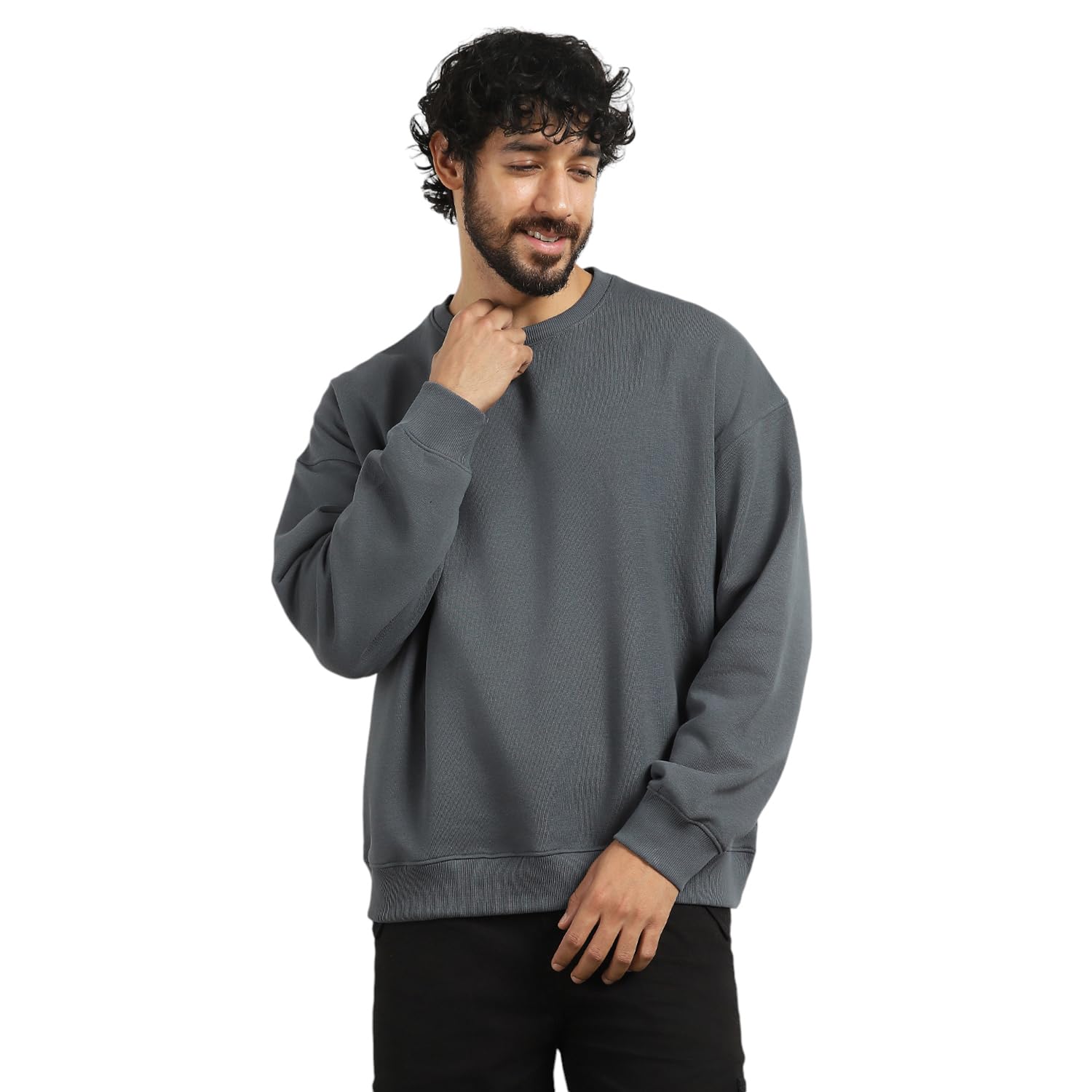 nobero Cotton Blend Oversized Solid Sweatshirts for Men Crew Neck-picture-25