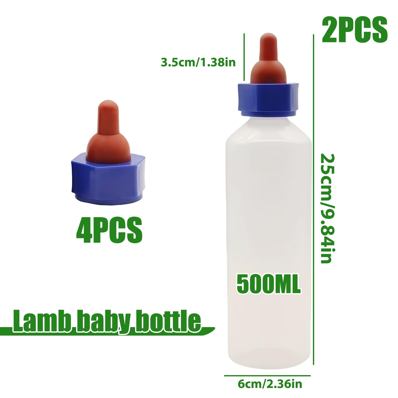 2 Stücke Lamm Milchflasche: Lämmermilch Aufzuchtflasche 500ml mit 4 Milch Trinken Nippel, Stillflasche für Schafe mit Griff, Nutztier Aufzuchtflaschen für Kälberoder Lammzucht Kuh Vieh
