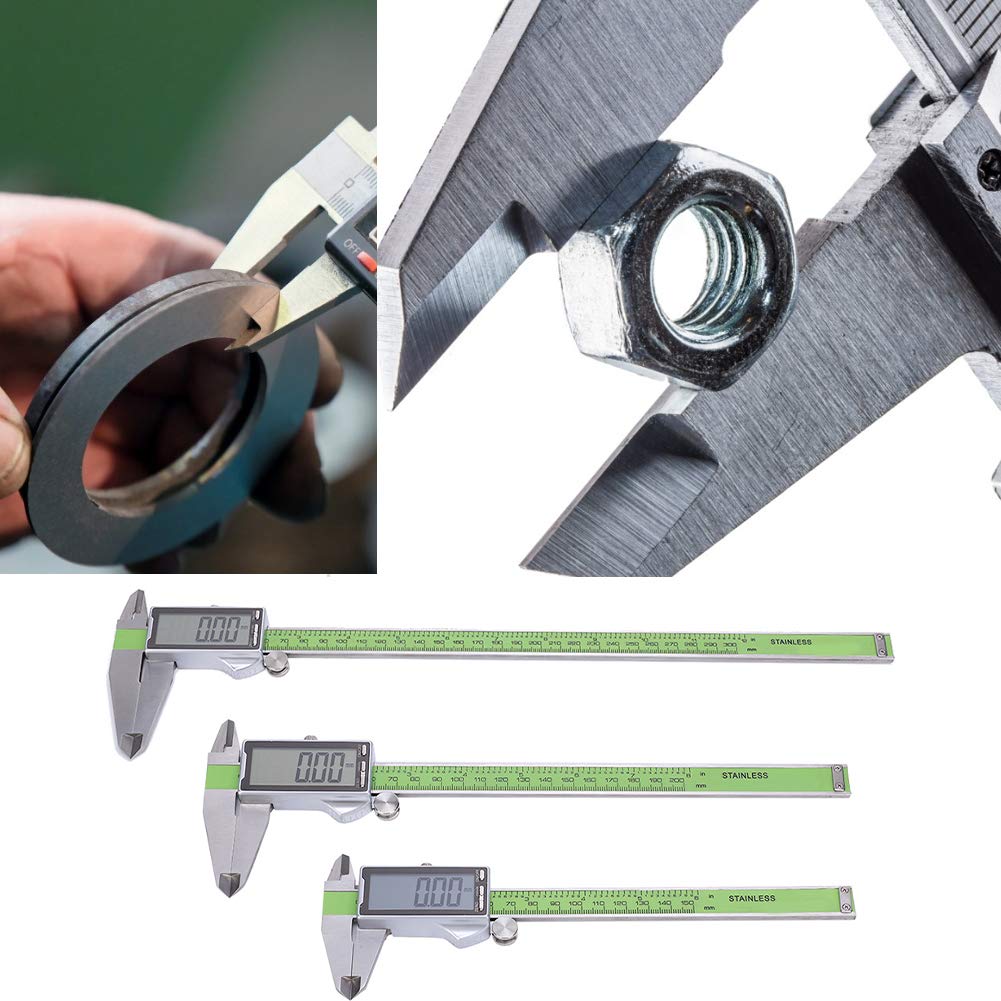 Calibrador digital, calibre de regla electrónica de resistencia de acero inoxidable con pantalla LED, conversión de pulgadas/métricas(200mm)