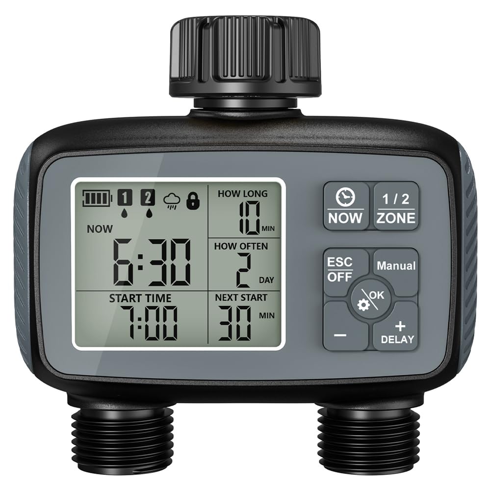 Nondk Automatic Irrigation System Sprinkler Timer 2 Zone Programmable Water Timer For Garden Hose For Yard Lawn