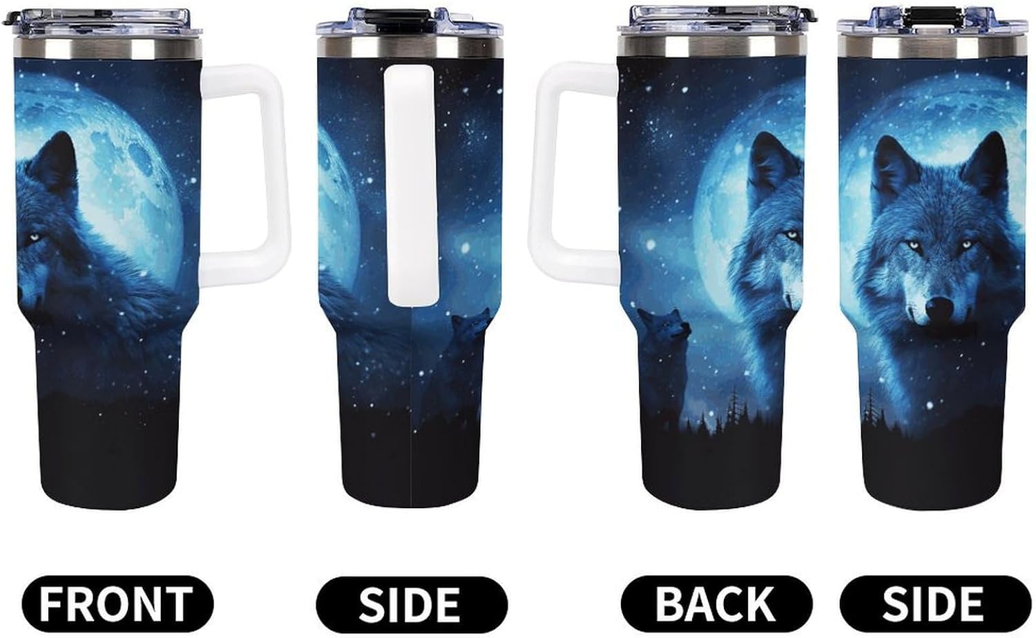 Wolfs Travel Coffee Mug Reusable Durable Stainless Steel Insulated Tumbler with Handle And Straw Leak Resistant Portable Thermal Cup Gifts for Men Women 40 Oz