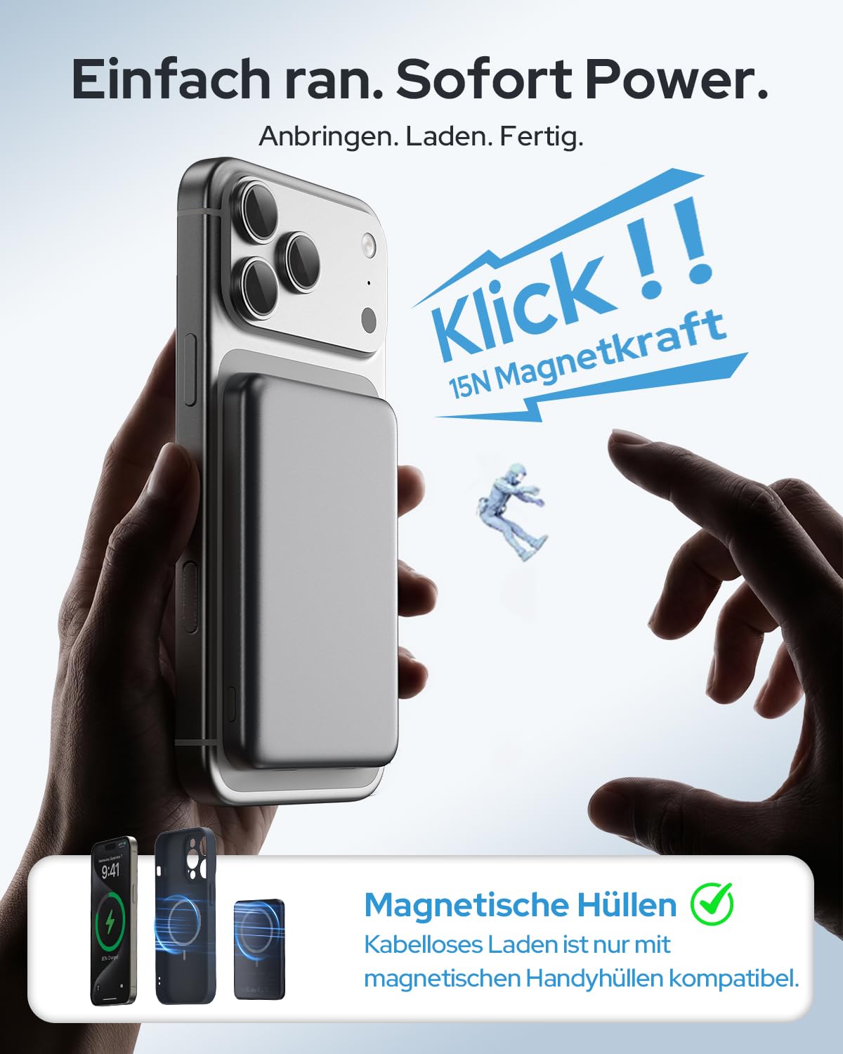 TRKOY Slim - Batería externa magnética para iPhone 5000 mAh | Batería externa de carga rápida inalámbrica con salida USB-C para iPhone 17/16/15/14/13/12