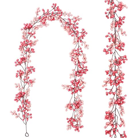 6.56 FT Christmas Pink Berry Garland Cover