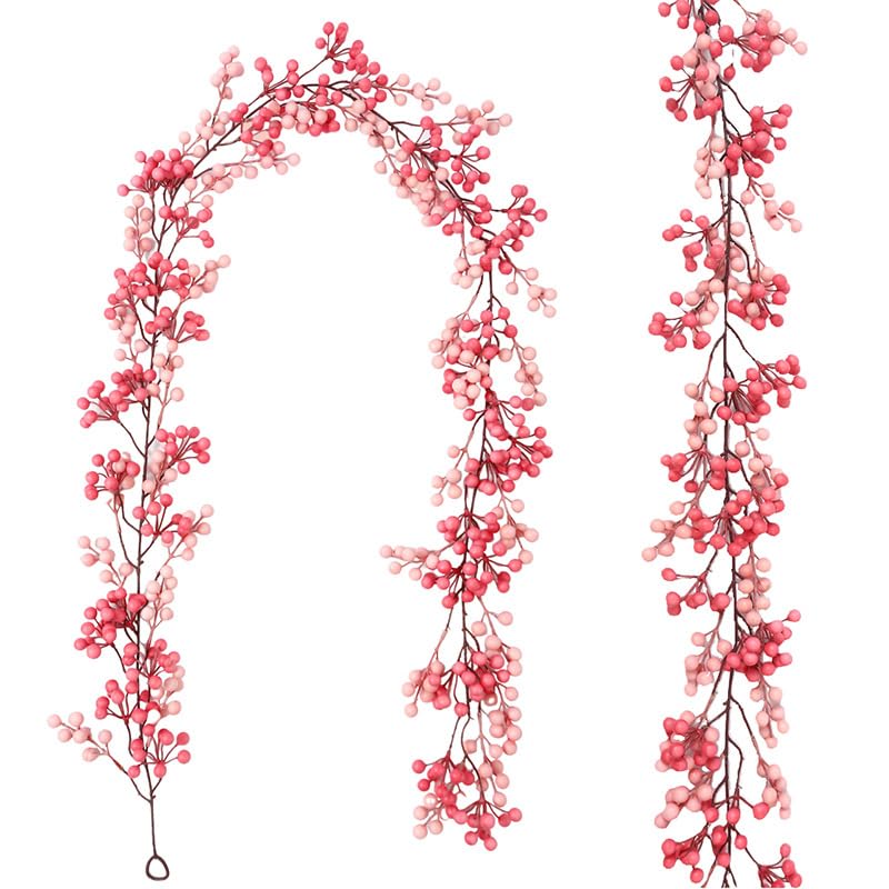6.56 FT Pink Pip Berry Garland, Artificial Red...