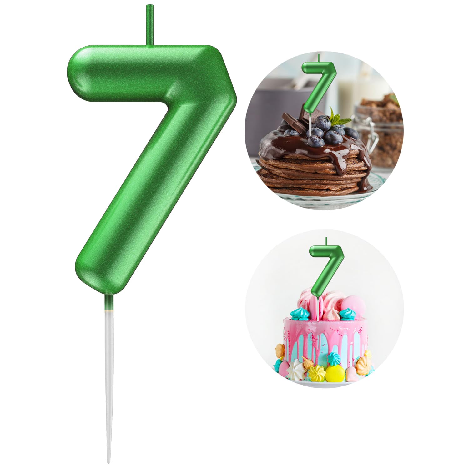 Green Number 7 Candle Happy Birthday 3D Number Candles for Birthday Cake Party Decoration Wedding Anniversary Celebration Supplies