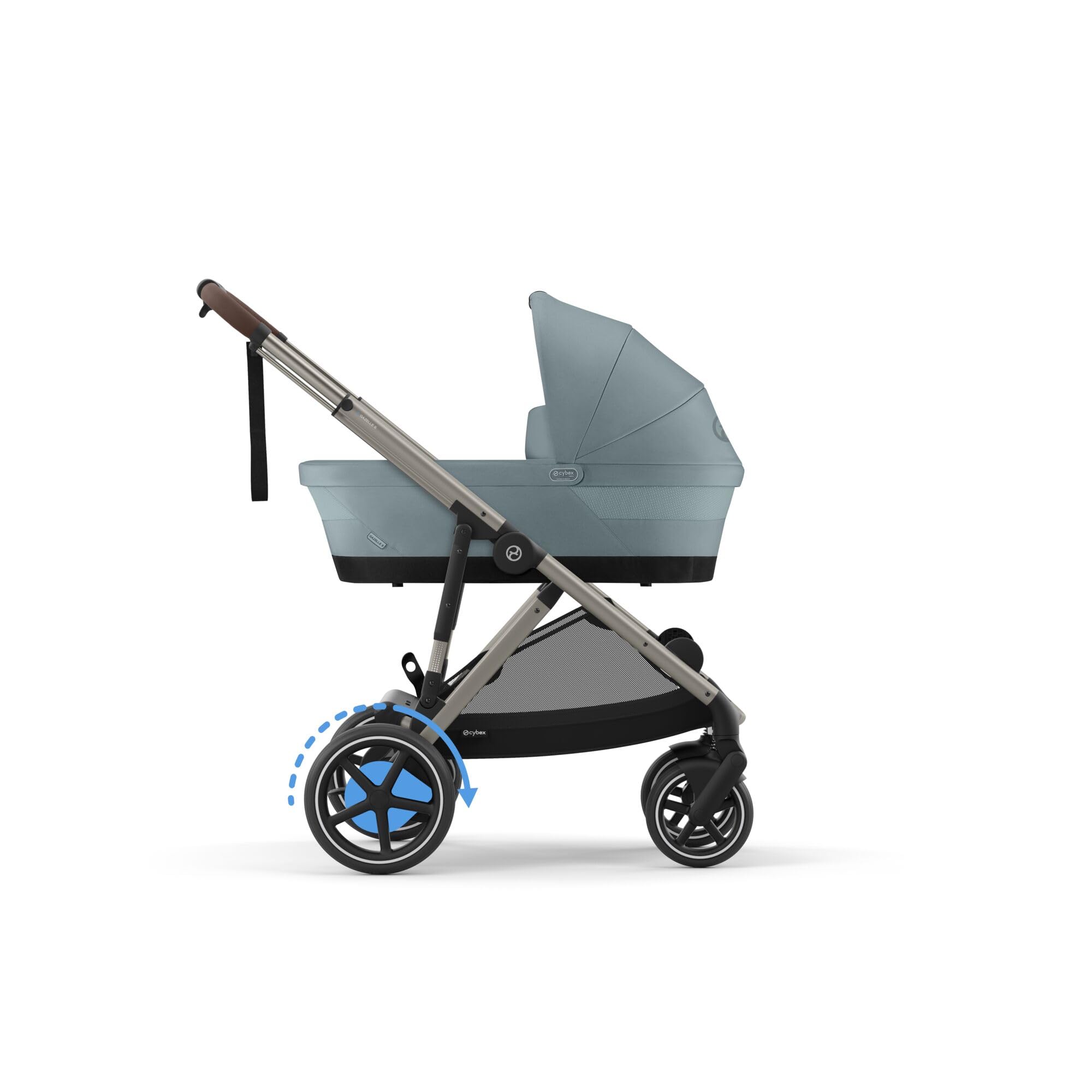 CYBEX Poussette Gold e-GAZELLE S, de la naissance à environ 4 ans, max. 22 kg (mode simple) / 2x 22 kg (mode duo), système tout-en-1 avec propulsion électrique et 20+ configurations, Bleu orageux