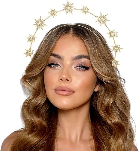 Star Halo Crown Moon Goddess Crowns Mary Halo Headbands Gold Sunburst Headpiece for Women Girls