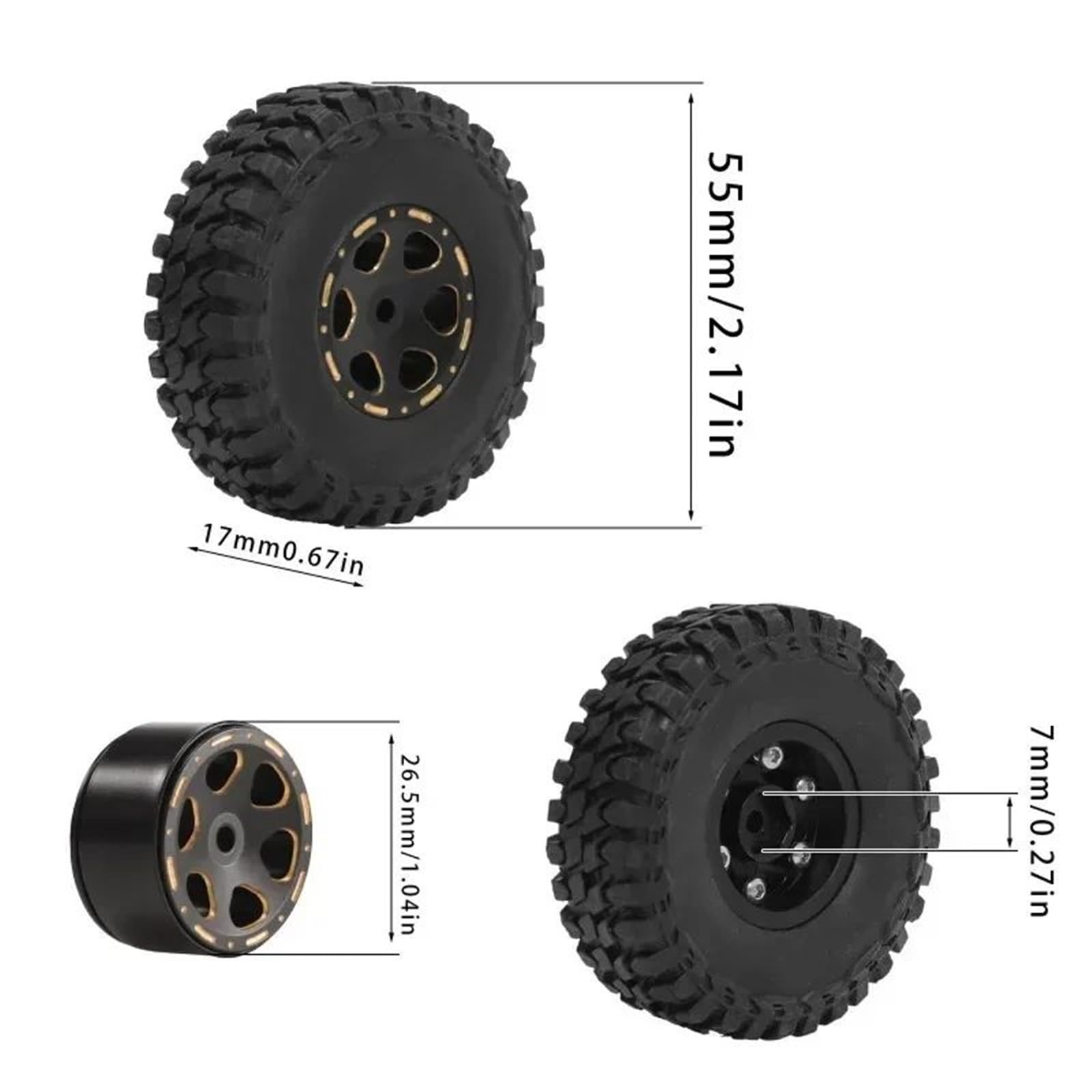 para Axial para SCX24 para AX24 para TRX4M para FCX24 1/24 1/18 RC Coche Latón Beadlock Rueda Neumáticos Conjunto Mejora Reparación Modificar Piezas Piezas Mejora Modelos RC