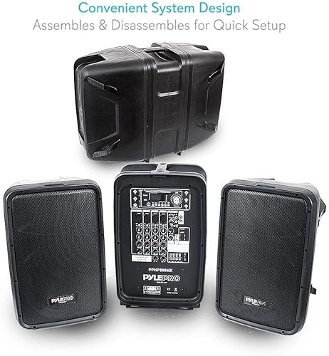 Miniatura 4 de Pyle Sistema de altavoces PA Bluetooth portátil – Kit de amplificador de 8 canales de 600 vatios con subwoofer de 8 pulgadas y tweeter de bocina de