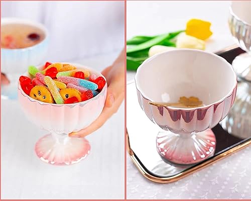 Miniatura 6 de Tazas de helado de cerámica con cucharas, tazas de postre reutilizables, cuencos para bagatelas, parfait, Sundae y nueces (rosa)