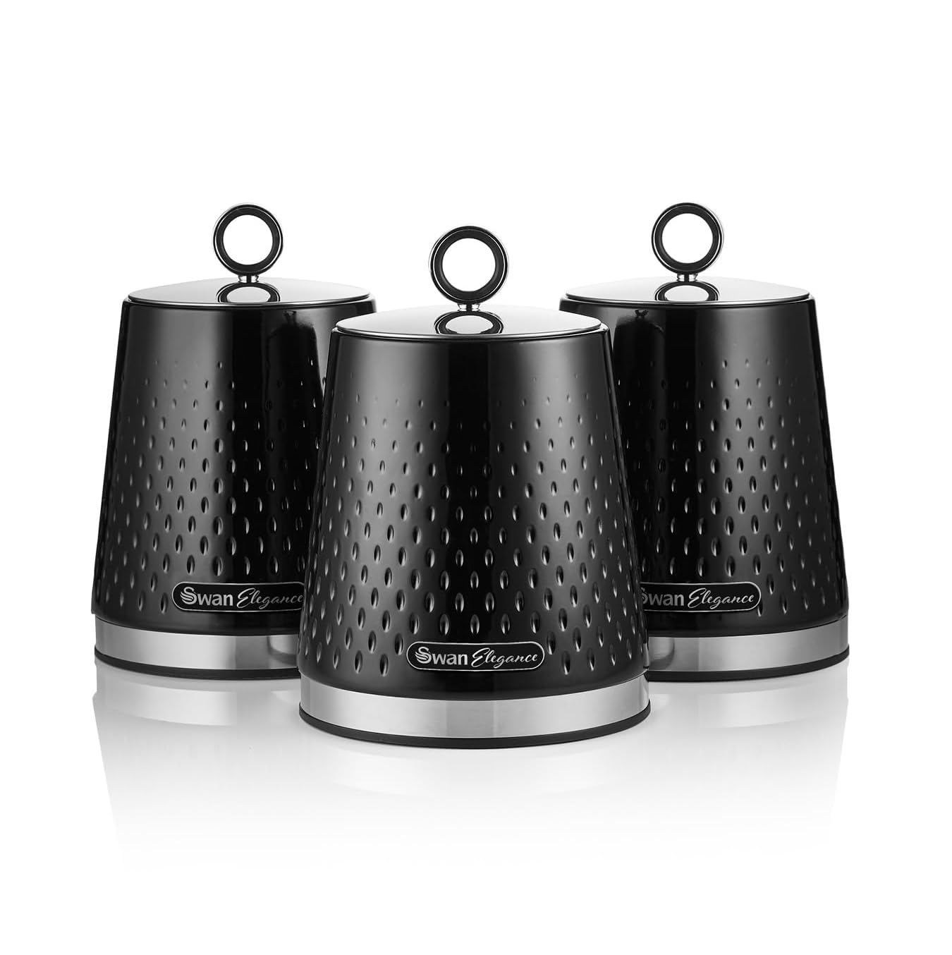 Swan Black Elegance Set Of 3 Canisters In | Size: A