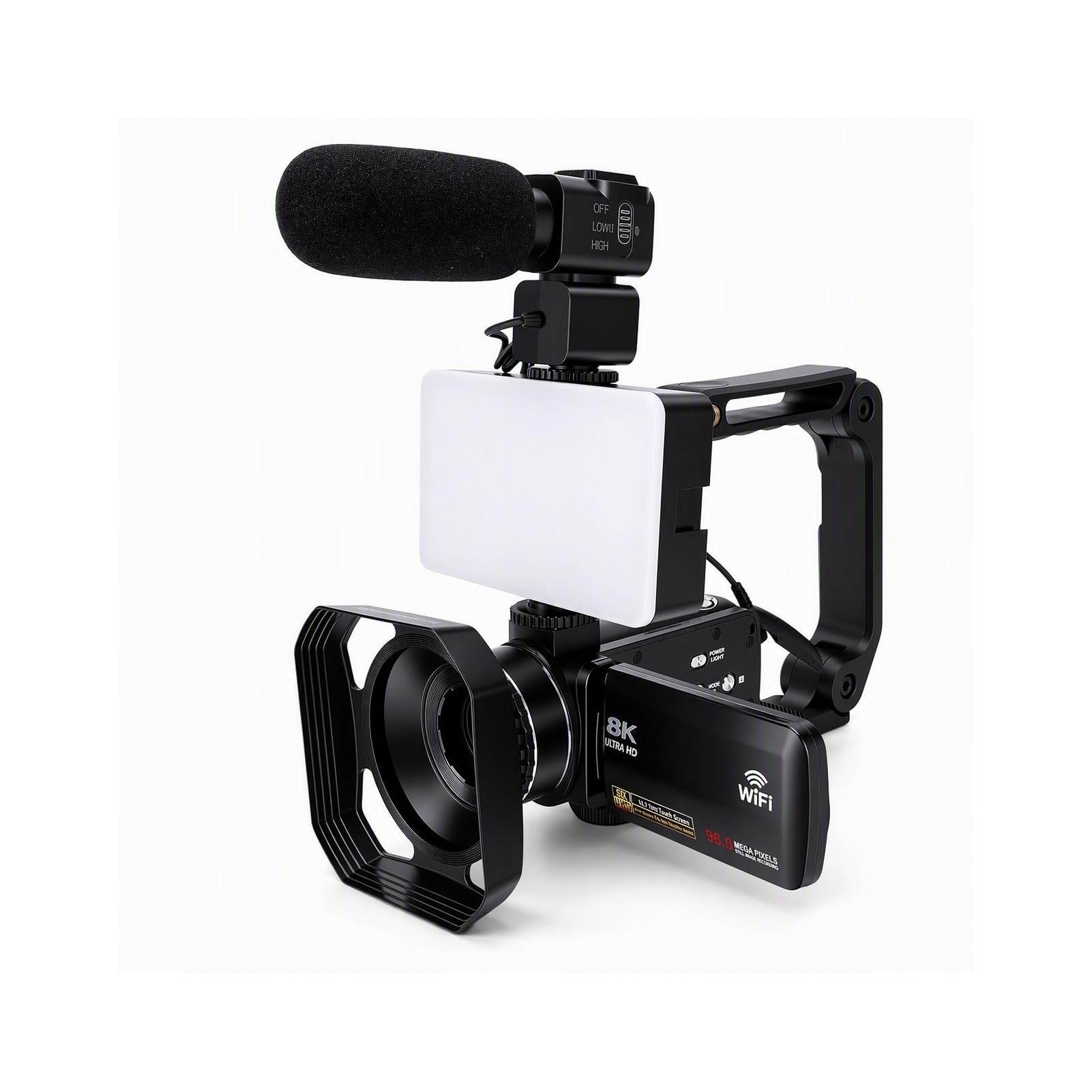 Elprico Caméra Vidéo 8K Caméscope Caméra Vlog WiFi 96MP avec Zoom 18X