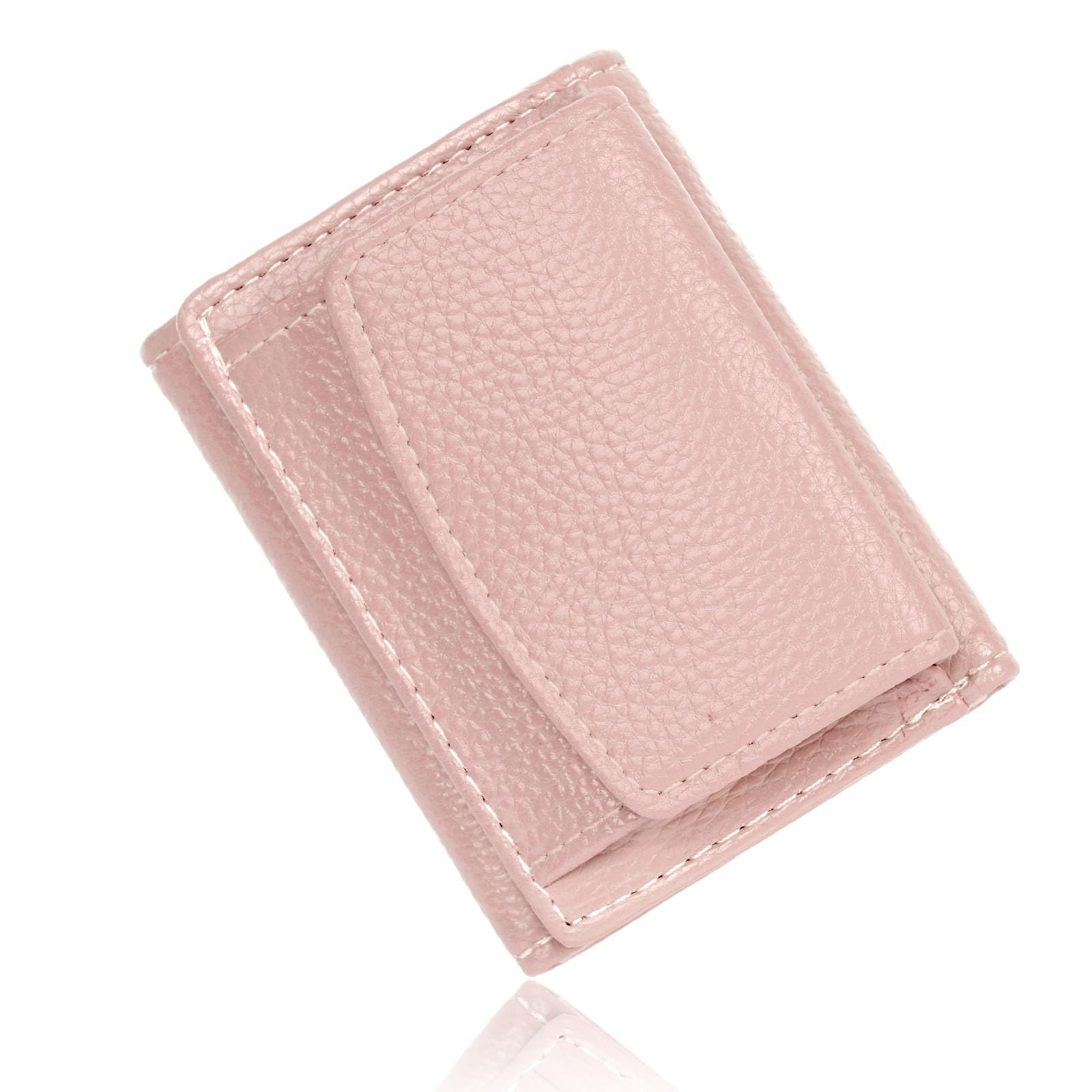 Soft Leather Purse for Women, Foldable Short Wallet, Minimalist Small Trifold Compact Wallet with Coin Pocket, Womens Credit Card Holder with Multiple Card Slots, Pink