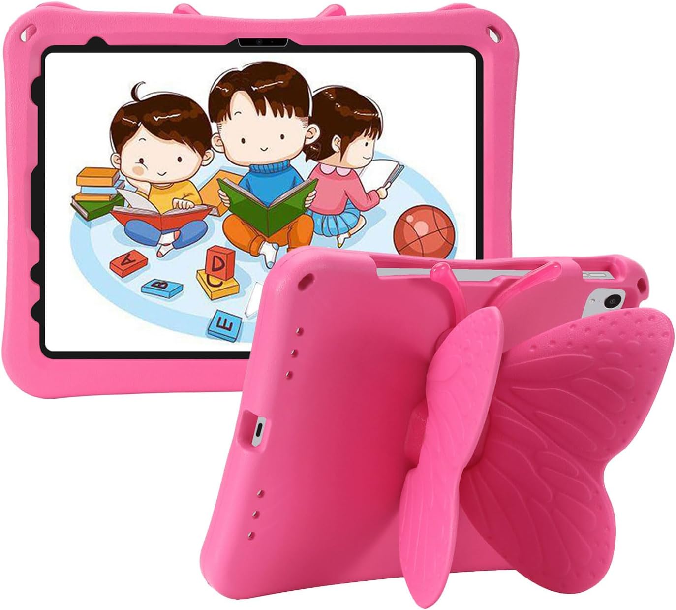 Upgraded Butterfly Case for iPad (A16) 11th Generation 11 Inch (2025), iPad 10th Generation 10.9 Inch (2022), 3D Cartoon Soft EVA Foam 360 Rotating Stand Cover for Kids Girls - Purple
