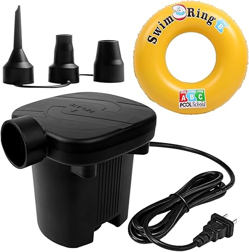 Newpol Inflatable Bed Pump, Electric Air Pump with Free Swimming Ring for Air Mattress Beds, Inflatable Swimming Pools, Swimming Rings