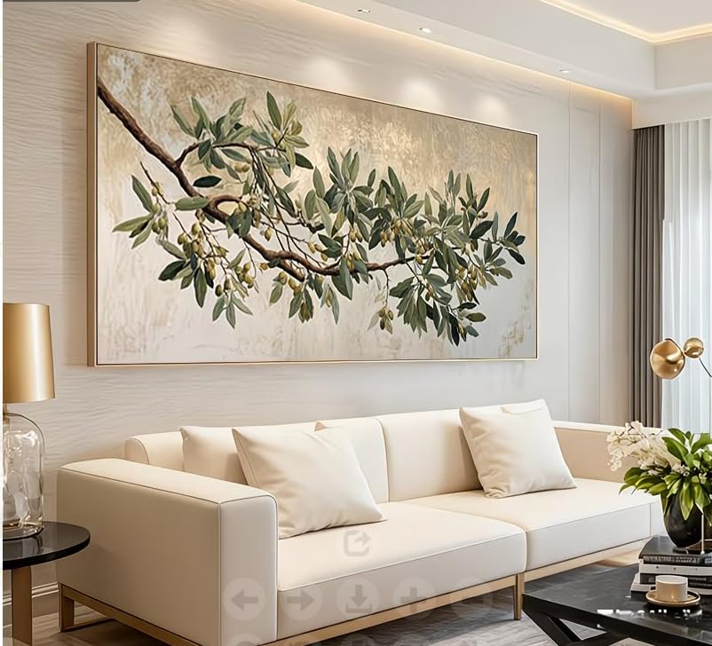 Toile branches d'olivier abstrait solution grand format pour habiller un mur vide