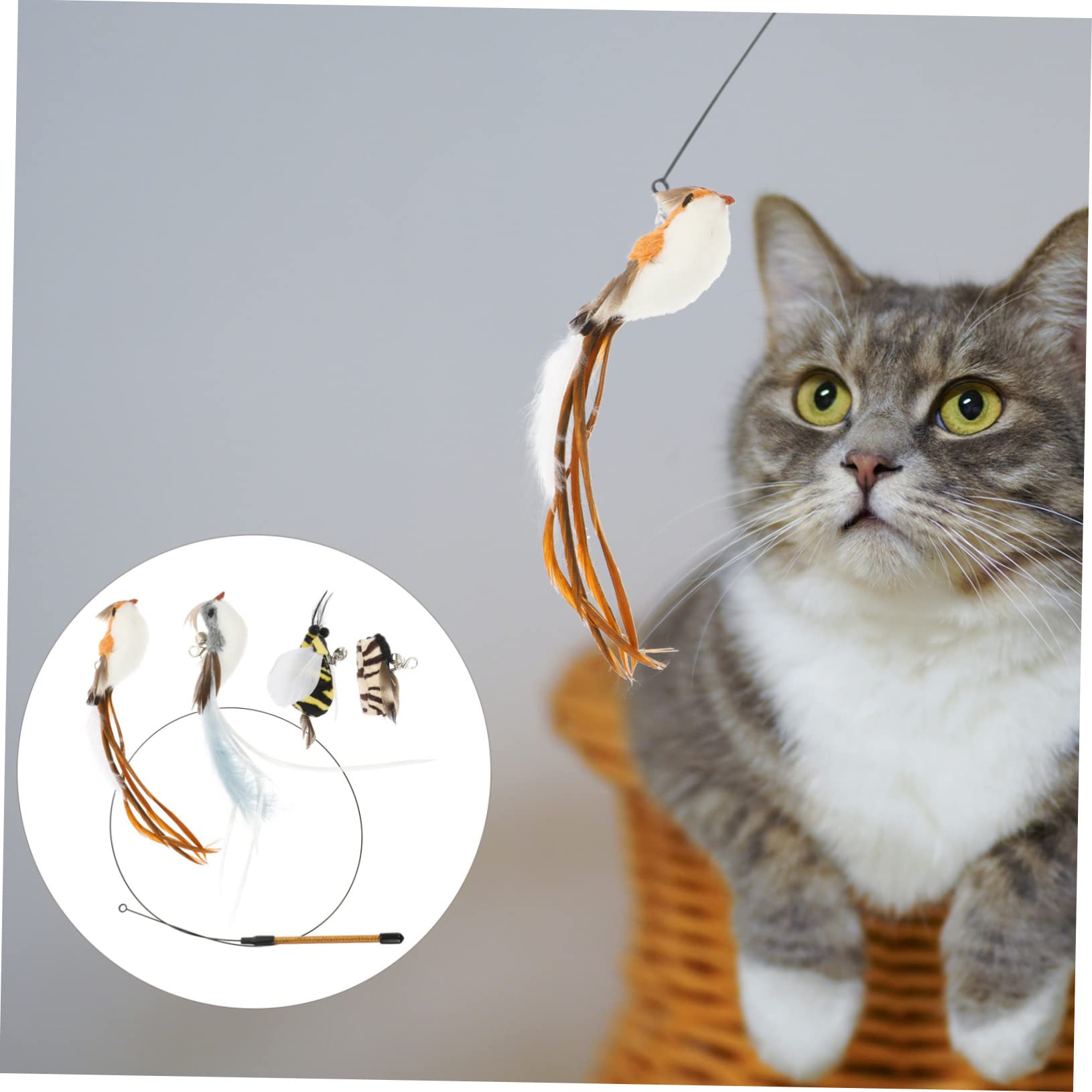 INOOMP Lot De 4 Jouets Interactifs pour Chats Dintérieur avec Poteau en Fil Dacier Légers Et Flexibles