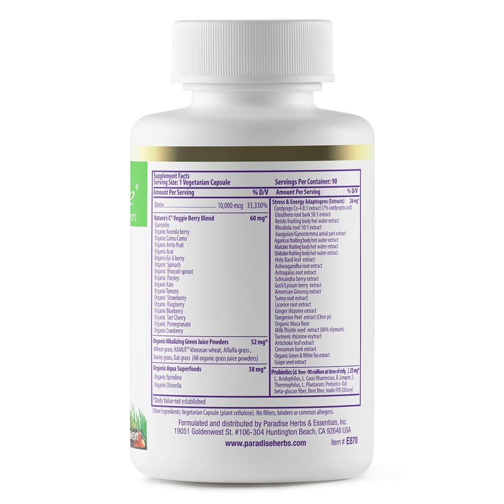 Paradise Herbs Earth's Blend Biotin Supplement, Vegan, 90 Capsules — Amazon image 2