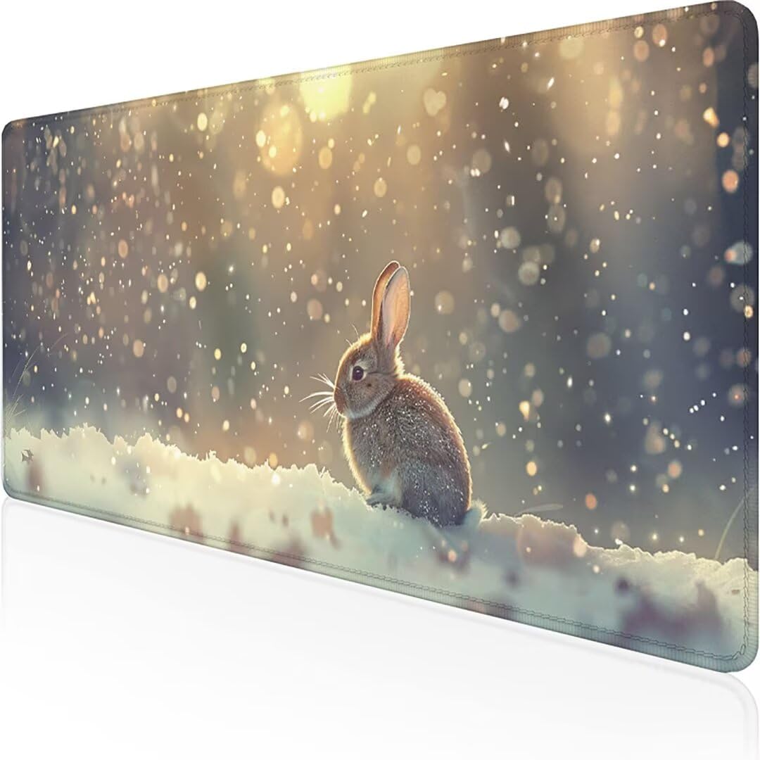 Excel Shortcut-Tasten-Mauspad - erweitertes großes 1200 x 600mm XL-Spickzettel-Gaming-Mauspad | PC-Büro-Tabellenkalkulation-Tastaturmatte | rutschfeste genähte Kante Schnee Kaninchen