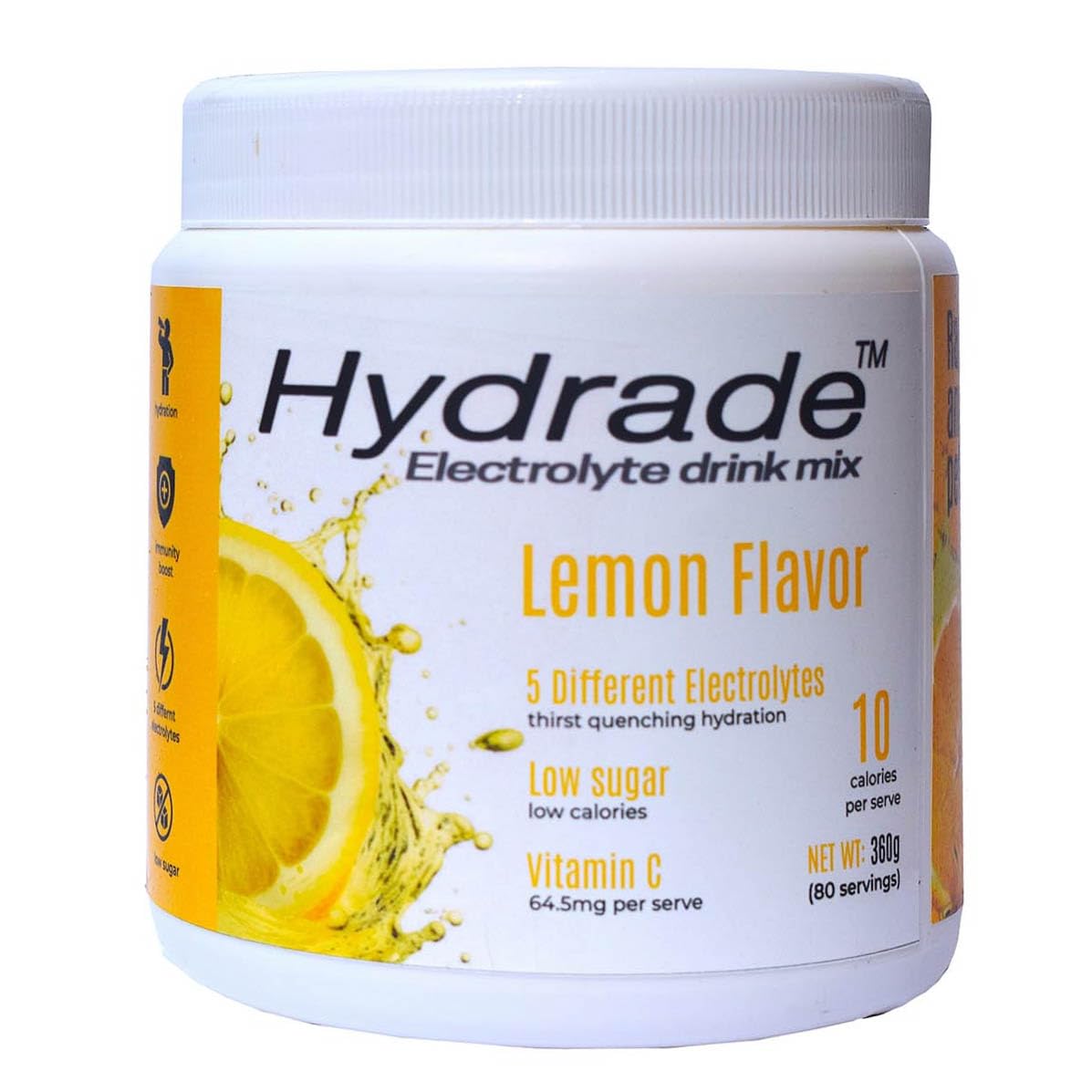 Hydrade Electrolyte Drink Powder (360gm) - Rapid Hydration - 80 servings - Lemon Flavour