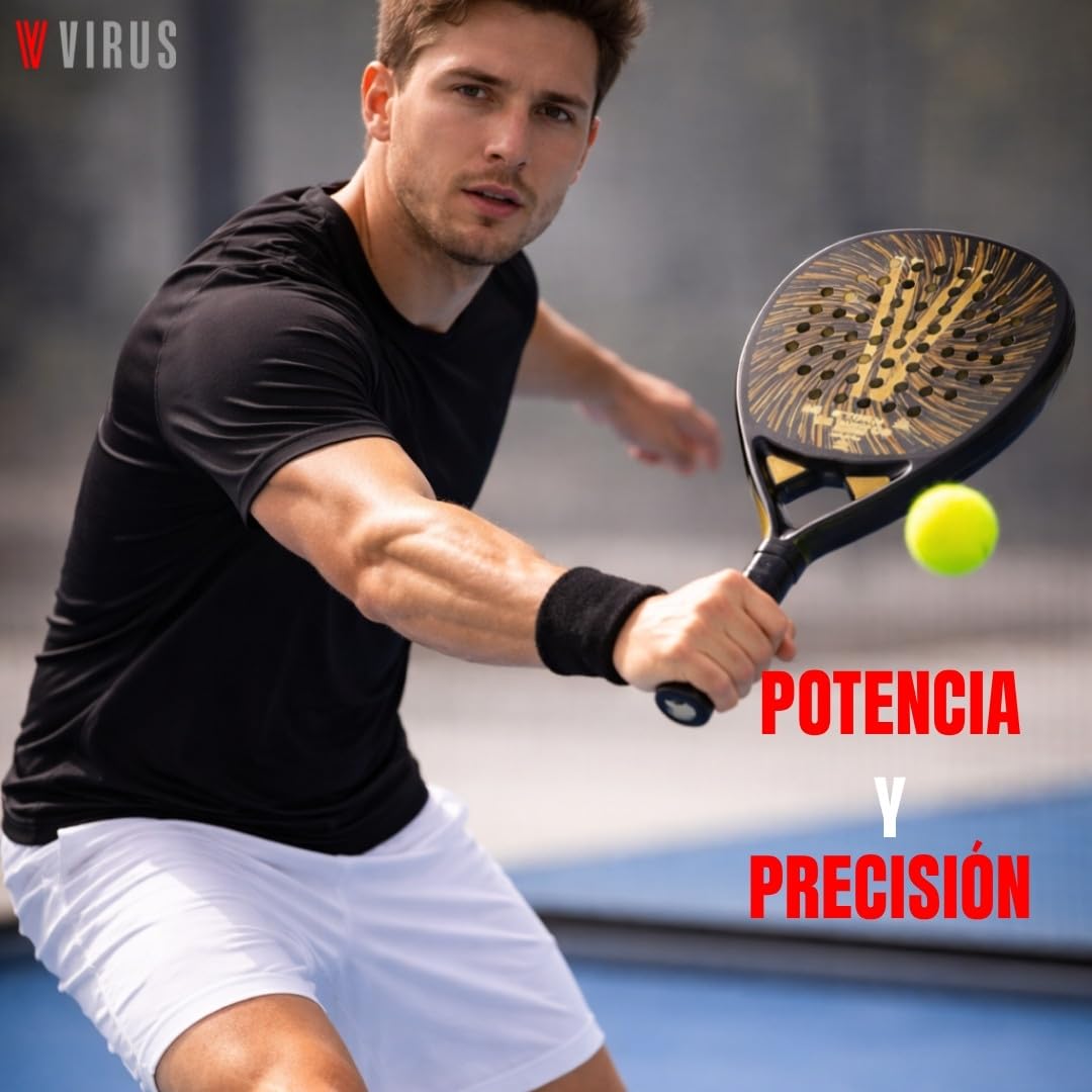 VIRUS Storm | Pala de Pádel Carbono 3K | Control y Potencia | Nivel Intermedio-Avanzado | Punto Dulce Ampliado | Funda Térmica