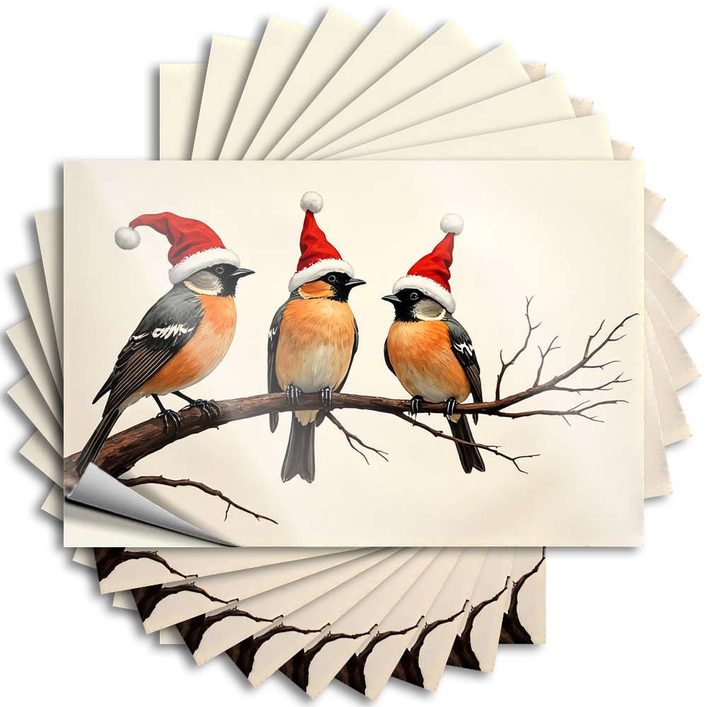 Stickers Basement Decor Boys Mini Helmet Three Birds Wearing Santa Hats Sit On A Branch - Scratch Resistant Stickers(8X12CM)