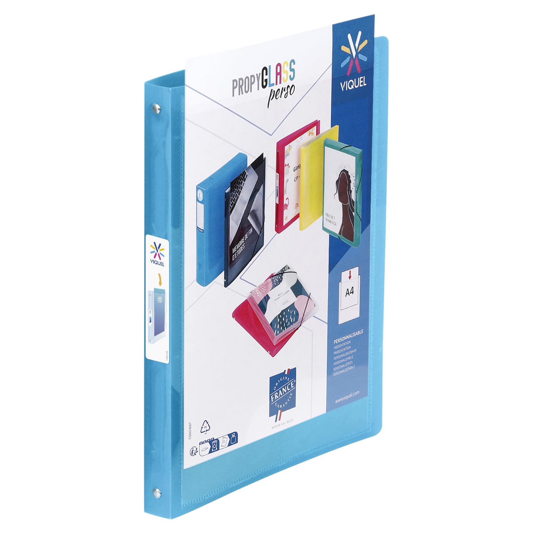 Viquel - Customisable A4 Flexible Binder - 4 Rings - 2.5 cm Spine - Translucent Blue