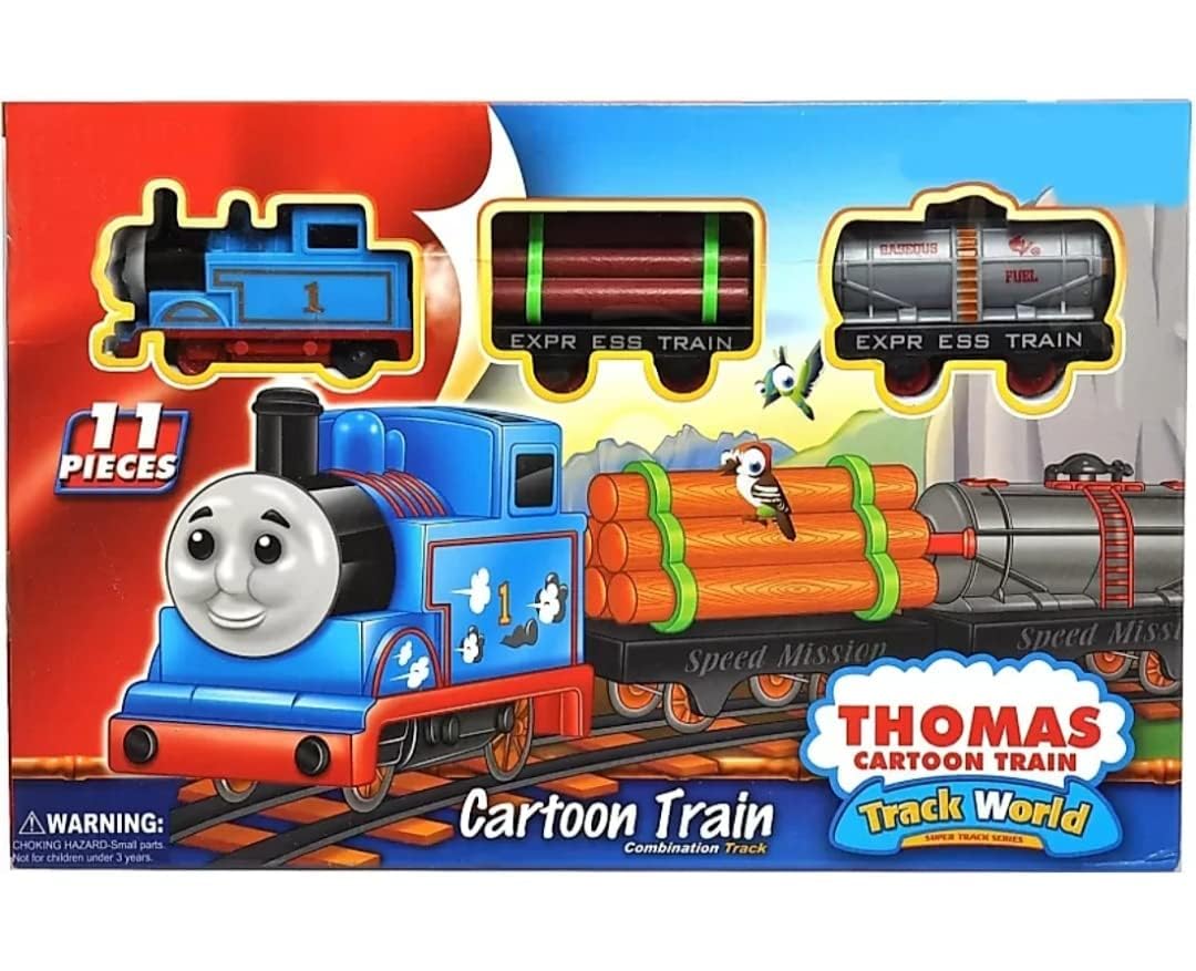 Baystore Thomas Cartoon Train Toy Set with Track | Battery Operated Thomas Train Toys for Kids | 11-Piece Thomas Train Toy Set
