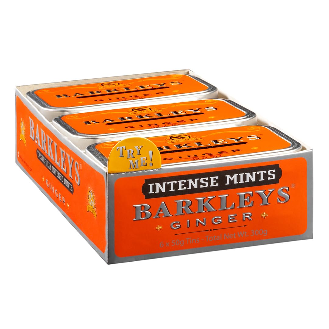 Barkleys Ginger Breath Mints - Strong Ginger Flavor Cool Mint Candy For Party, After Dinner, Wedding, Every Day Use - Vegan Breath Mints In Reusable Classic Travel Tins, 6 Pack - 50 Count Each